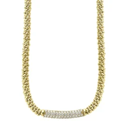 Hot Diamond Long Station Caviar Necklace Gold
