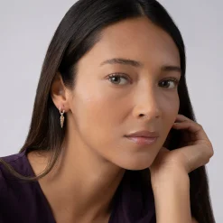 Discount Drop Pyramid Hoop Earrings Two-Tone