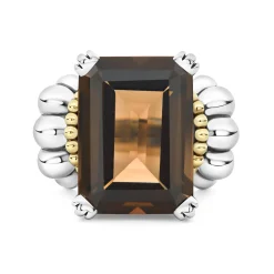 New Extra Large Emerald-Cut Smokey Quartz Ring Two-Tone