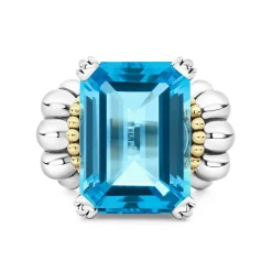 Sale Extra Large Emerald-Cut Swiss Blue Topaz Ring Two-Tone