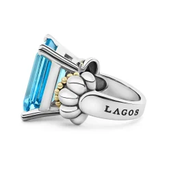 Sale Extra Large Emerald-Cut Swiss Blue Topaz Ring Two-Tone