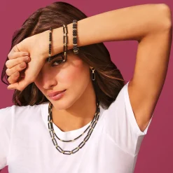 Shop Five Gold Station Thin Ceramic Bracelet | 3Mm Gold