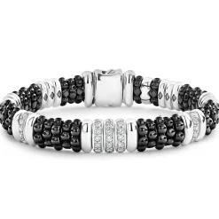Best Five Station Ceramic Diamond Bracelet | 9Mm Silver