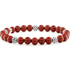 Cheap Five Station Silver Red Jasper Bead Bracelet Gemstones