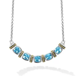 New Five Station Swiss Blue Topaz Necklace Two-Tone
