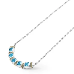New Five Station Swiss Blue Topaz Necklace Two-Tone