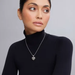 Best Sale Fluted Heart Locket Necklace Silver