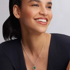 Clearance Four Leaf Malachite Clover Pendant Necklace Two-Tone