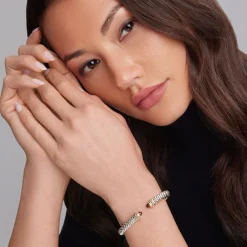 Online Garnet Cuff Bracelet | 8Mm Two-Tone