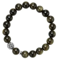 Cheap Golden Obsidian Silver Station Bead Bracelet Gemstones