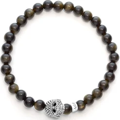 Clearance Golden Obsidian Skull Bracelet Silver