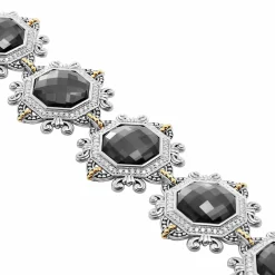 New Hematite And Diamond Statement Bracelet Two-Tone