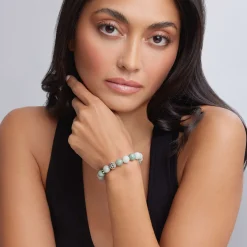 Hot Jade Silver Station Bead Bracelet Silver