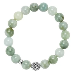 Hot Jade Silver Station Bead Bracelet Silver
