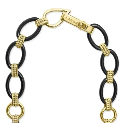 Fashion 18K Gold And Black Ceramic Link Necklace Gold