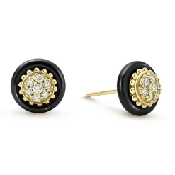 New 18K Gold And Black Ceramic Diamond Stud Earrings Diamonds