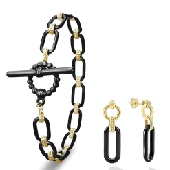 Fashion 18K Gold And Black Ceramic Link Gift Set Gold