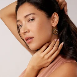 Fashion 18K Gold And Ceramic Circle Drop Earrings Drop Earrings