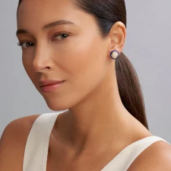 Fashion 18K Gold And Diamond Ceramic Stud Earrings Diamonds