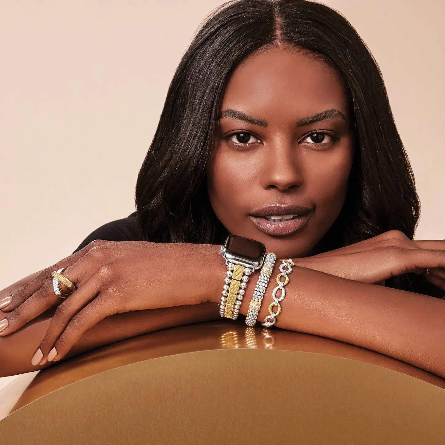 Sale 18K Gold And Sterling Silver Caviar Beaded Watch Bracelet-38-45Mm Two-Tone