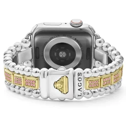 Sale 18K Gold And Sterling Silver Pink Sapphire Watch Bracelet-38-45Mm Gemstones