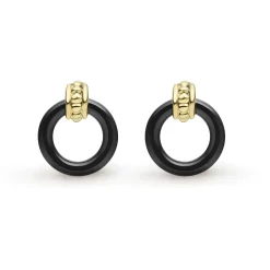 Flash Sale 18K Gold Black Ceramic Circle Stud Earrings Gold