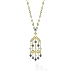 Shop 18K Gold Blue Sapphire And Diamond Chandelier Necklace Diamonds