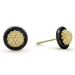 Shop 18K Gold Caviar And Black Ceramic Stud Earrings Gold