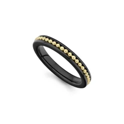 Best Sale 18K Gold Caviar And Black Ceramic Stacking Ring Gold