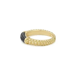 Outlet 18K Gold Caviar Black Diamond Stacking Ring Diamonds