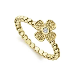 New 18K Gold Caviar Flower Diamond Ring Diamonds