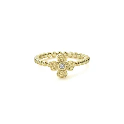New 18K Gold Caviar Flower Diamond Ring Diamonds