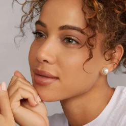 Outlet 18K Gold Caviar Pearl Stud Earrings Two-Tone