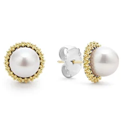 Outlet 18K Gold Caviar Pearl Stud Earrings Two-Tone