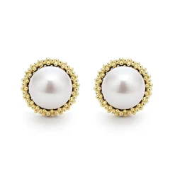 Outlet 18K Gold Caviar Pearl Stud Earrings Two-Tone