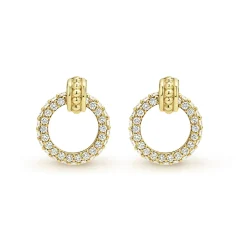 New 18K Gold Circle Diamond Stud Earrings Gold