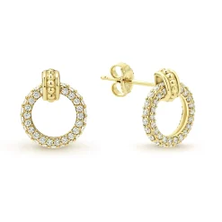 New 18K Gold Circle Diamond Stud Earrings Gold