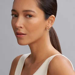 New 18K Gold Circle Stud Earrings Gold