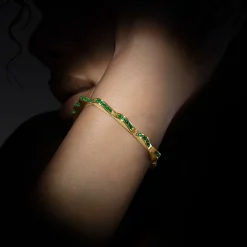 Online 18K Gold Emerald Link Wave Bracelet Gemstones