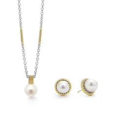Fashion 18K Gold Pearl Earring And Necklace Gift Set Silver