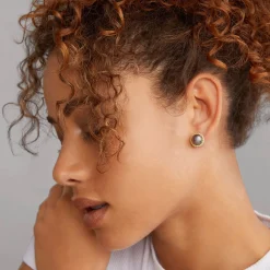 Hot 18K Gold Tahitian Black Pearl Stud Earrings Two-Tone