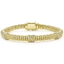 Hot 18K Gold Three Station X Diamond Caviar Bracelet | 6Mm Diamonds