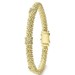 Hot 18K Gold Three Station X Diamond Caviar Bracelet | 6Mm Diamonds