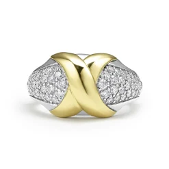 Fashion 18K Gold X Diamond Ring Two-Tone