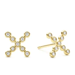 Hot 18K Gold X Diamond Stud Earrings Gold
