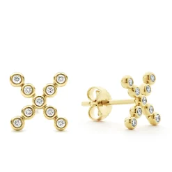 Hot 18K Gold X Diamond Stud Earrings Gold