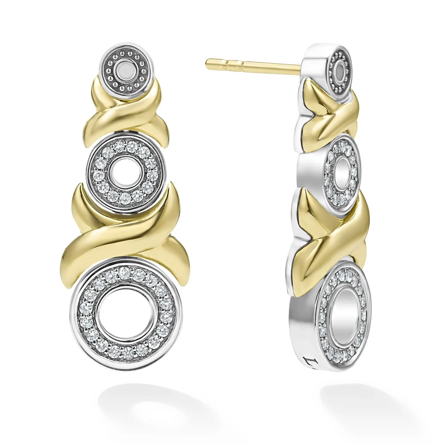 Sale 18K Gold Xo Diamond Drop Earrings Two-Tone