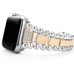 Cheap 18K Rose Gold And Sterling Silver Single Diamond Watch Bracelet-42-49Mm Diamonds