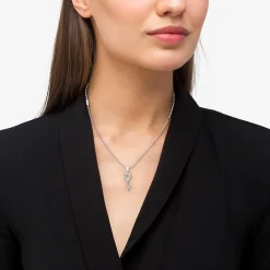 Clearance Key Diamond Pendant Necklace Silver