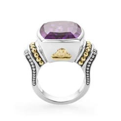 Cheap Large Amethyst Statement Ring Two-Tone